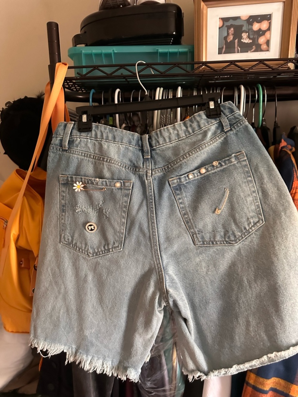 Light Blue Denim Cutoff Shorts with Embroidered Back Pockets